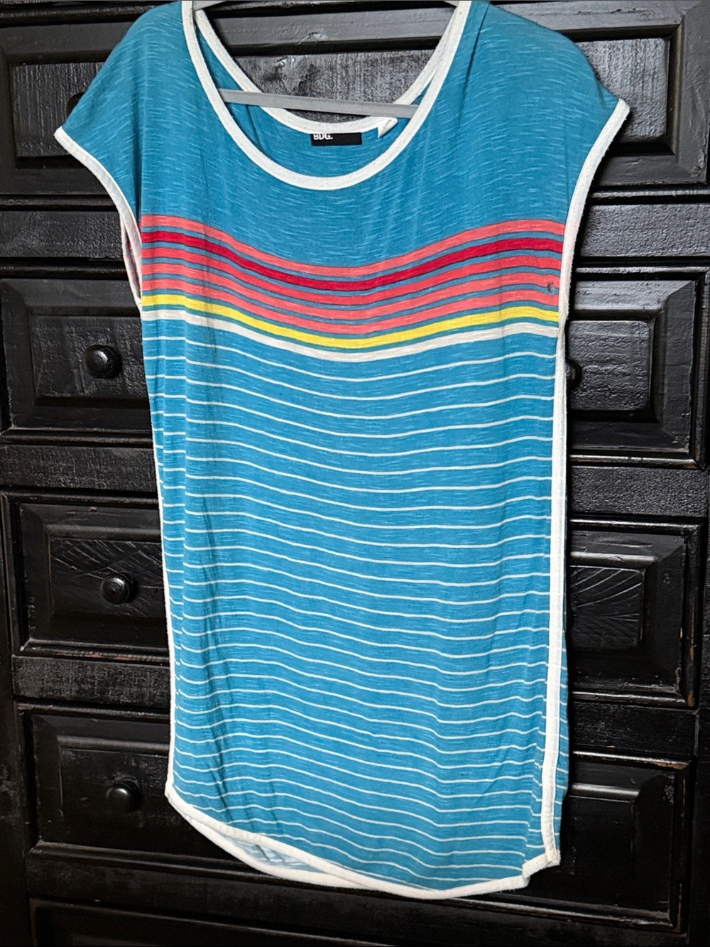 BDG Teal Tank Top with Rainbow Stripe Band